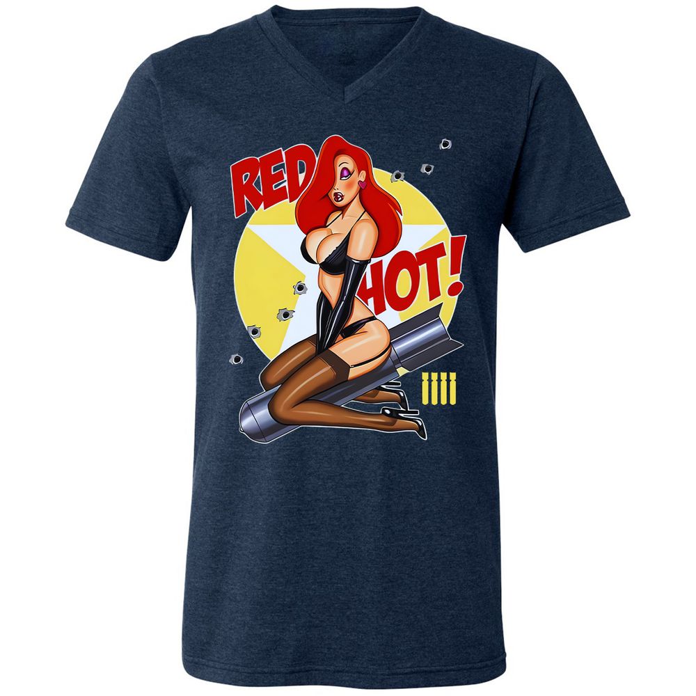 Unisex V-Neck T-Shirt - 5XTD7F13 - Heather Navy - 15