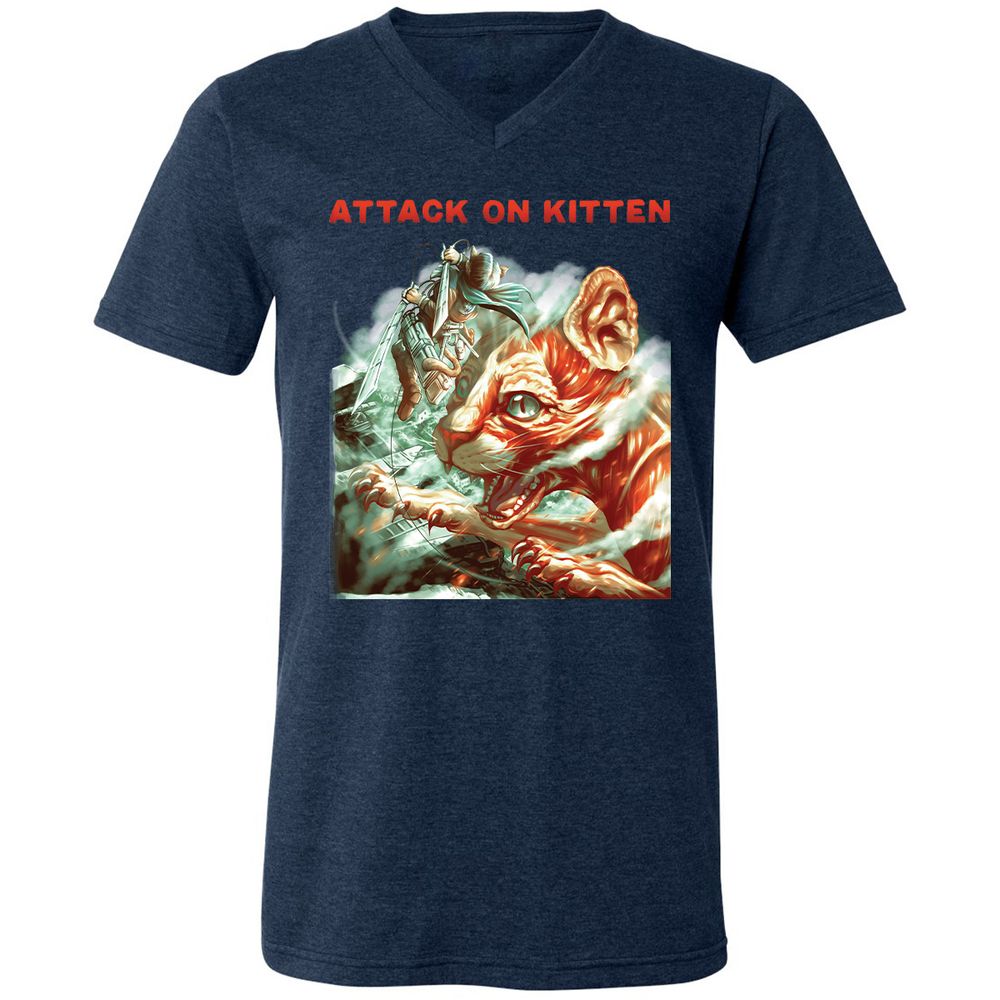 Unisex V-Neck T-Shirt - YSMT8Z6F - Heather Navy - 15