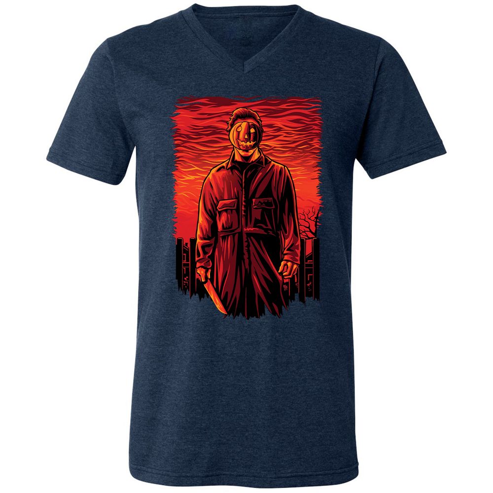 Unisex V-Neck T-Shirt - F22K7U5P - Heather Navy - 15