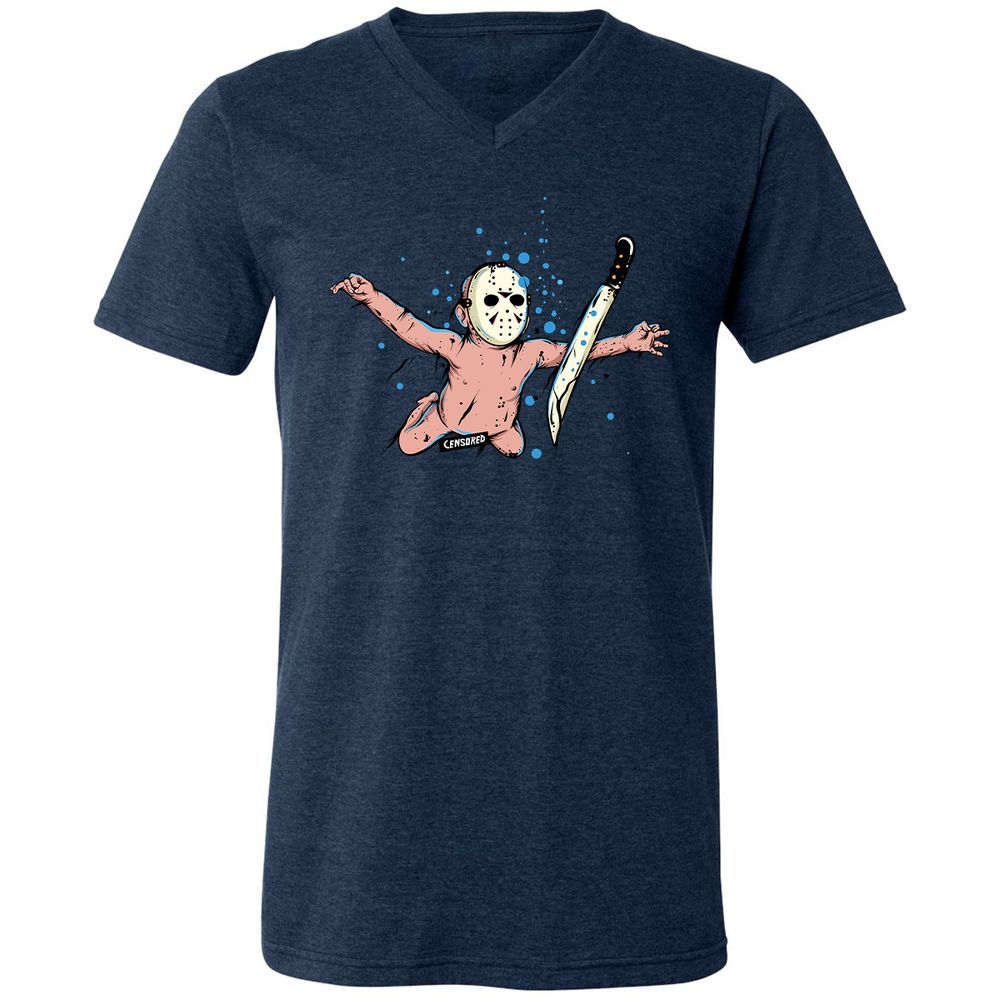 Unisex V-Neck T-Shirt - YQJW9ASS - Heather Navy - 15