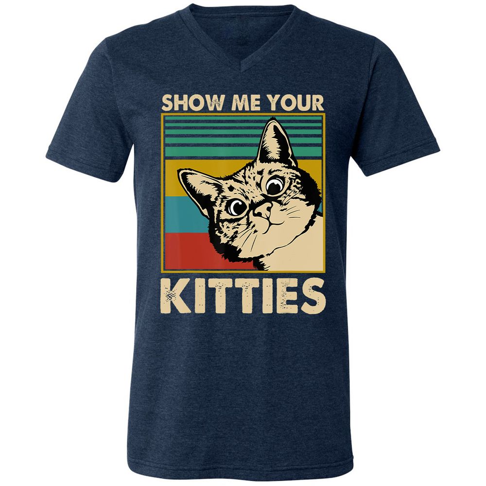 Unisex V-Neck T-Shirt - U6K3JDLX - Heather Navy - 15