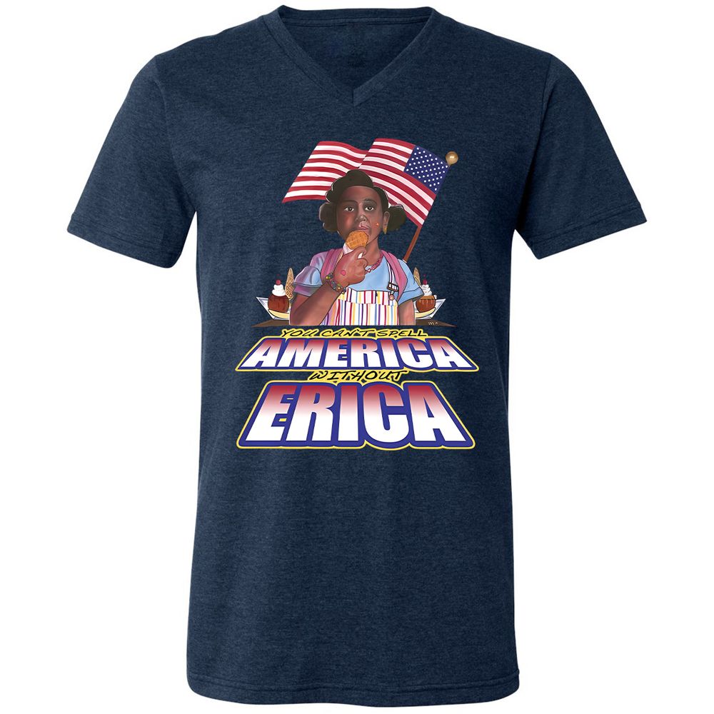 Unisex V-Neck T-Shirt - 3B864LQM - Heather Navy - 15