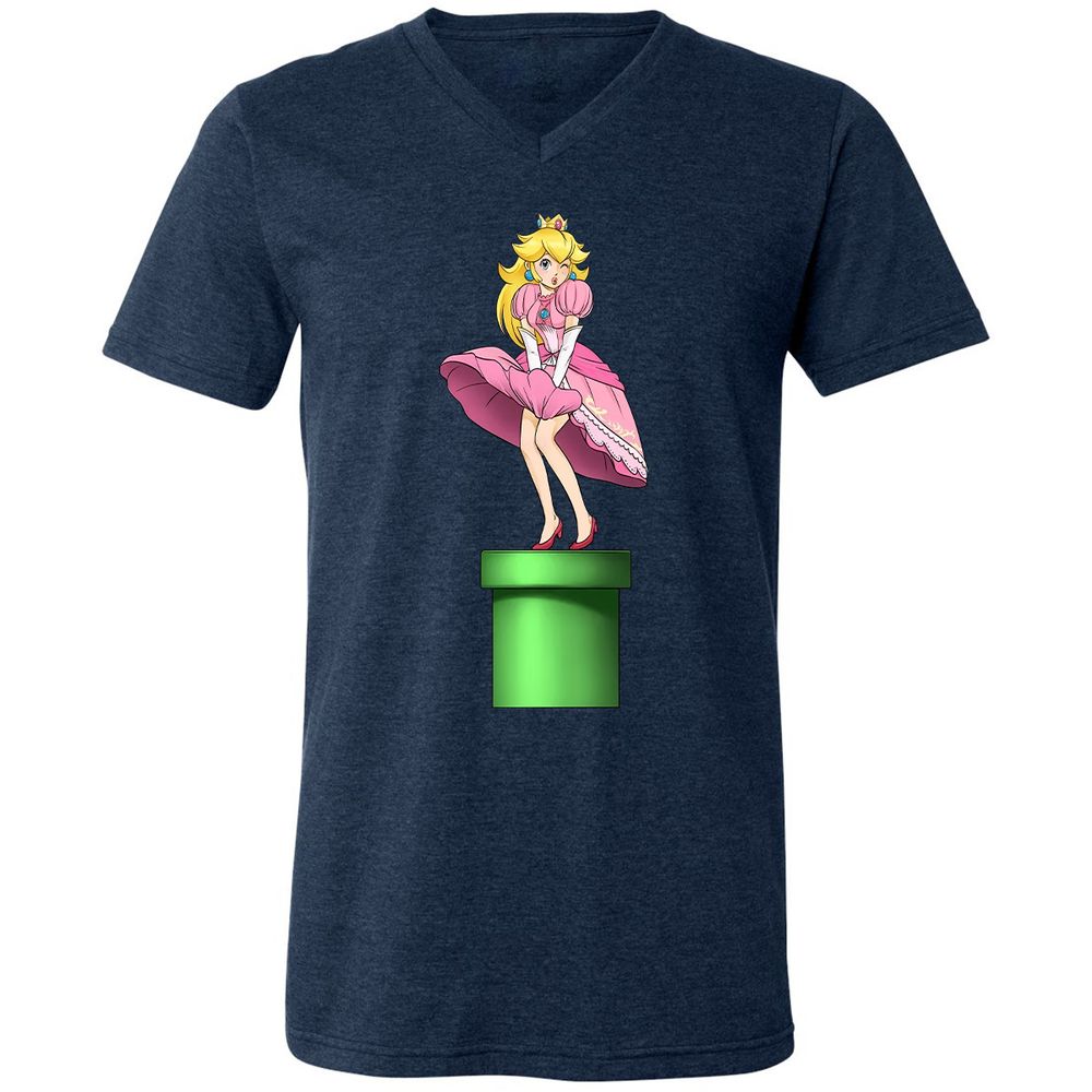Unisex V-Neck T-Shirt - B6K4W2FP - Heather Navy - 15