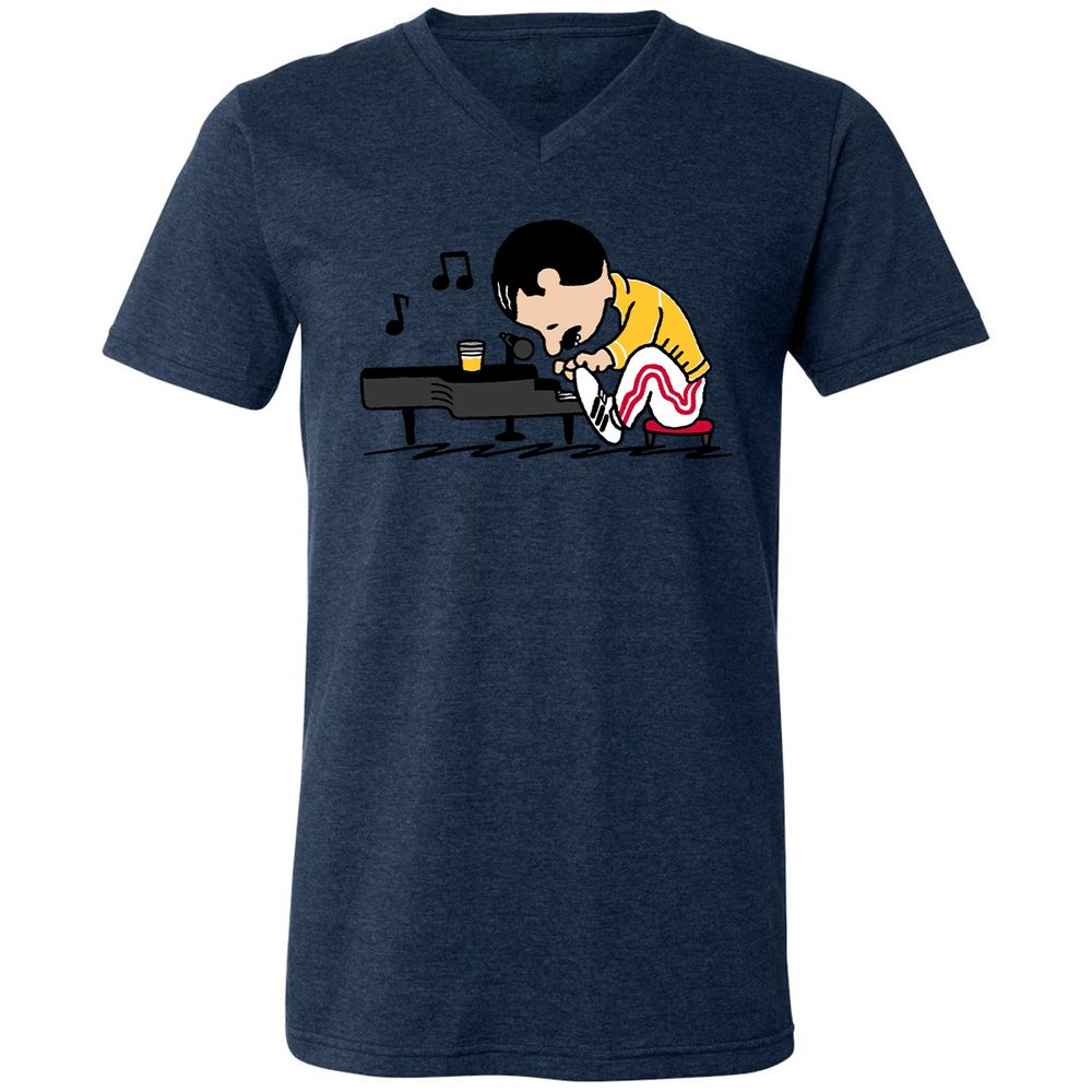 Unisex V-Neck T-Shirt - WY1QQUGC - Heather Navy - 15