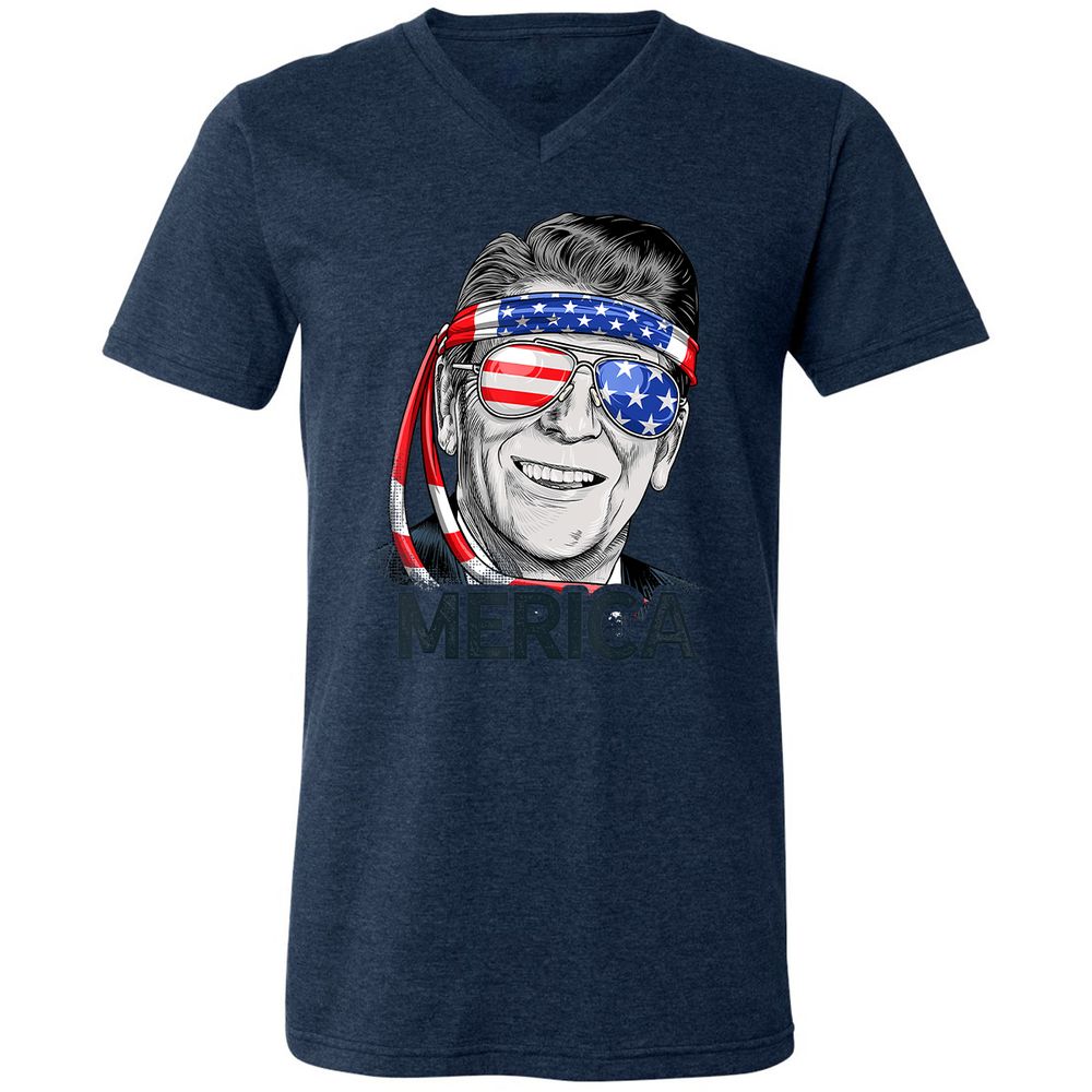 Unisex V-Neck T-Shirt - L1X8JY6Y - Heather Navy - 15