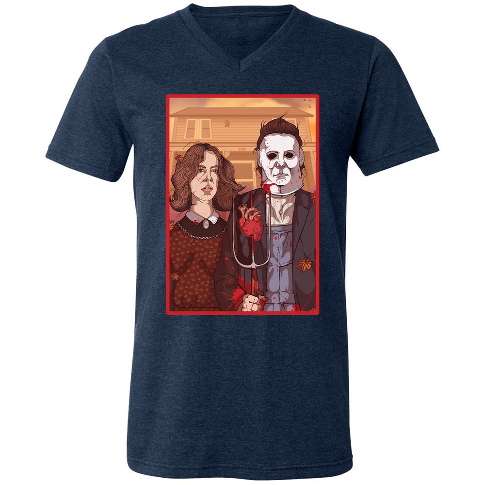 Unisex V-Neck T-Shirt - 6GFF19ZQ - Heather Navy - 15