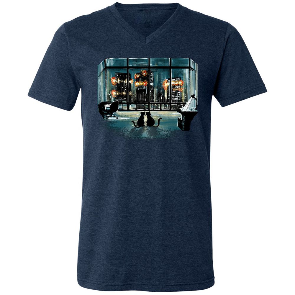 Unisex V-Neck T-Shirt - F5KD8V1S - Heather Navy - 15