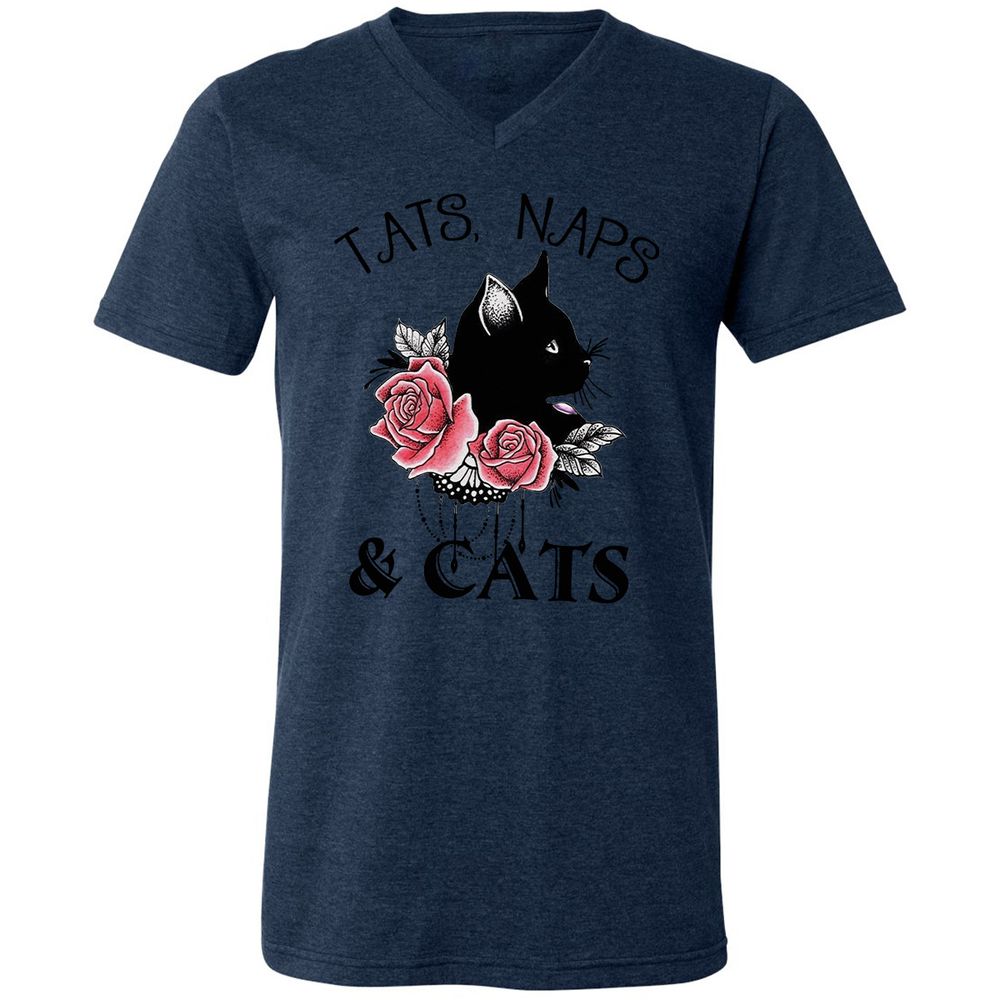 Unisex V-Neck T-Shirt - 8CW9JD1E - Heather Navy - 15