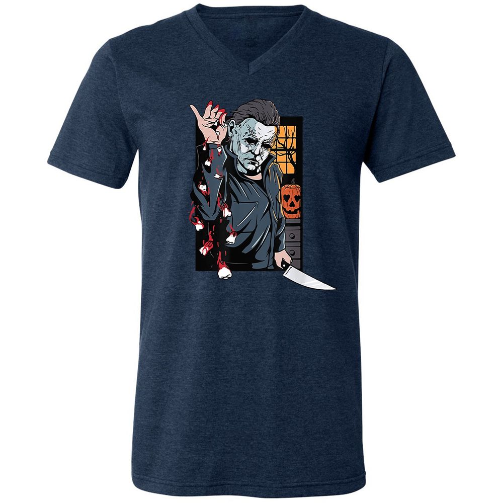 Unisex V-Neck T-Shirt - QGENDHGJ - Heather Navy - 15