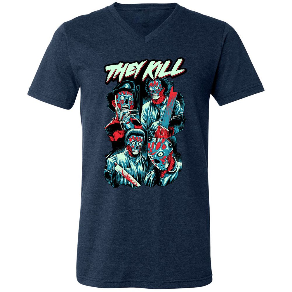 Unisex V-Neck T-Shirt - 4CUXCPYF - Heather Navy - 15