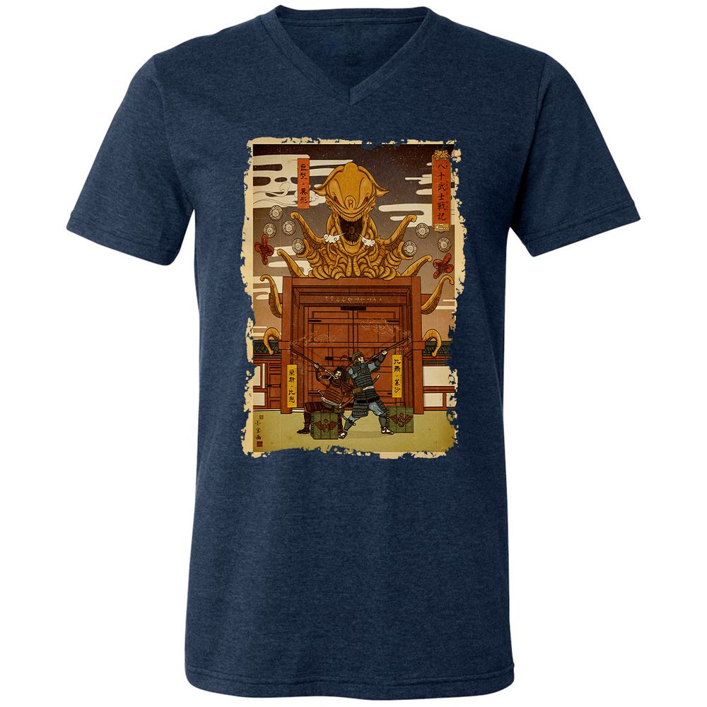 Unisex V-Neck T-Shirt - MREQH3NN - Heather Navy - 15