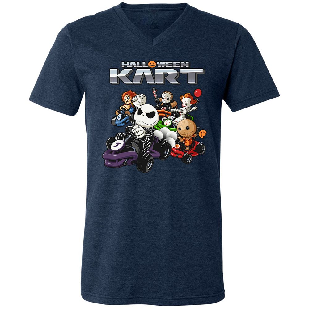 Unisex V-Neck T-Shirt - JWZFBETE - Heather Navy - 15