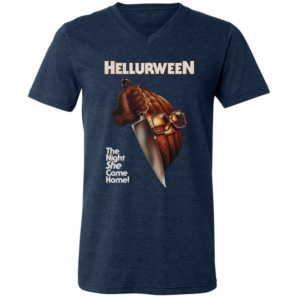 Unisex V-Neck T-Shirt - DZZT4R4M - Heather Navy - 15