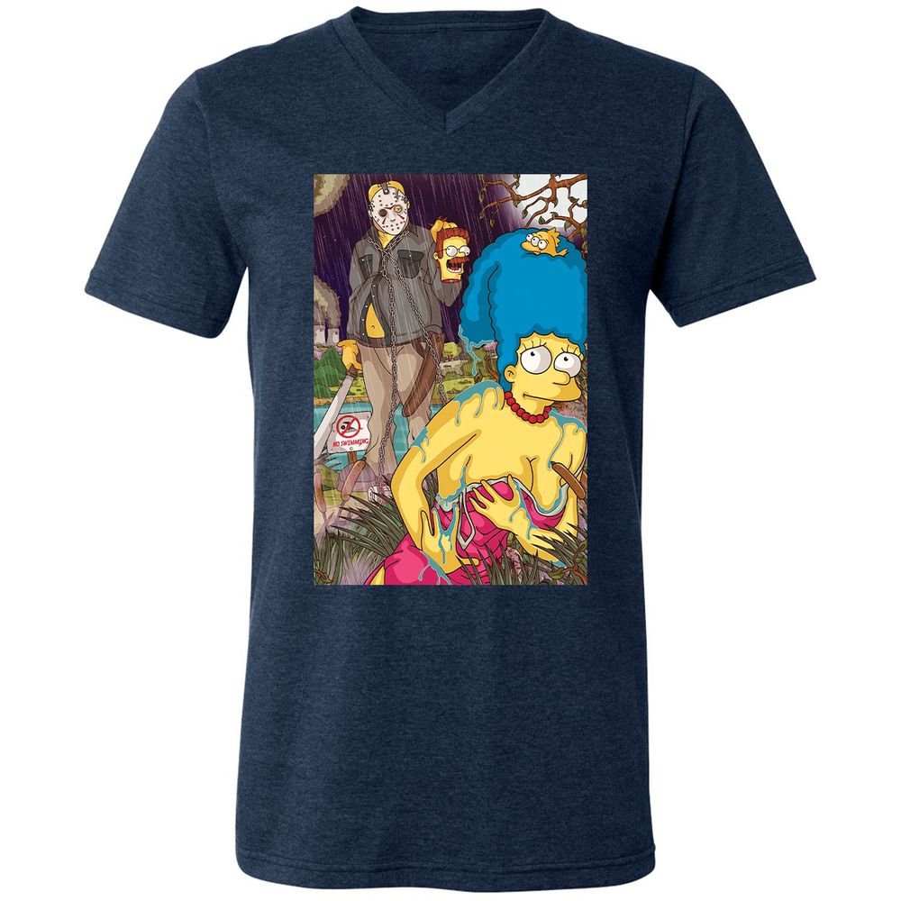 Unisex V-Neck T-Shirt - J6YJGGM2 - Heather Navy - 15