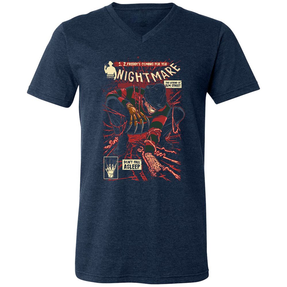 Unisex V-Neck T-Shirt - QS47BQ7H - Heather Navy - 15