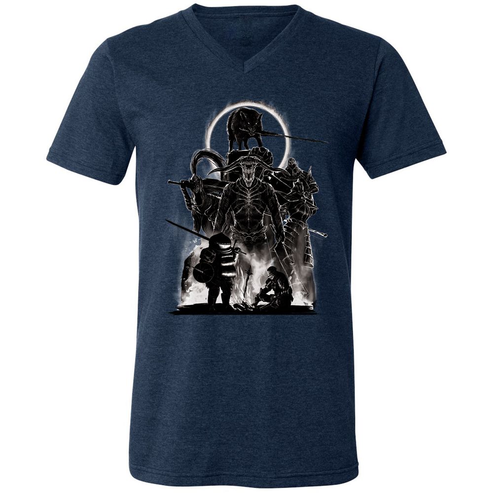 Unisex V-Neck T-Shirt - J7ELS2F8 - Heather Navy - 15