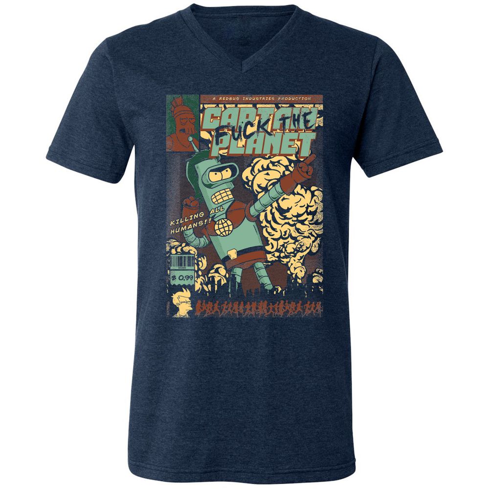 Unisex V-Neck T-Shirt - 3YXHYHQT - Heather Navy - 15