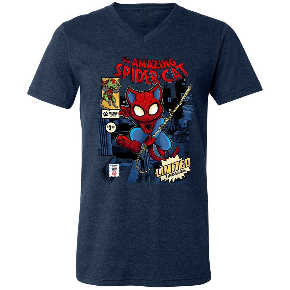 Unisex V-Neck T-Shirt - QFDE9UU7 - Heather Navy - 15