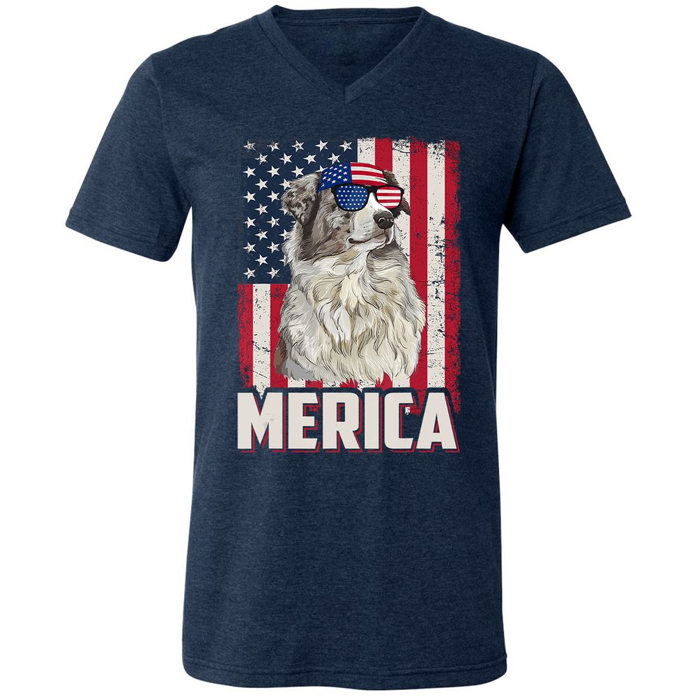 Unisex V-Neck T-Shirt - CQR7MUMW - Heather Navy - 15