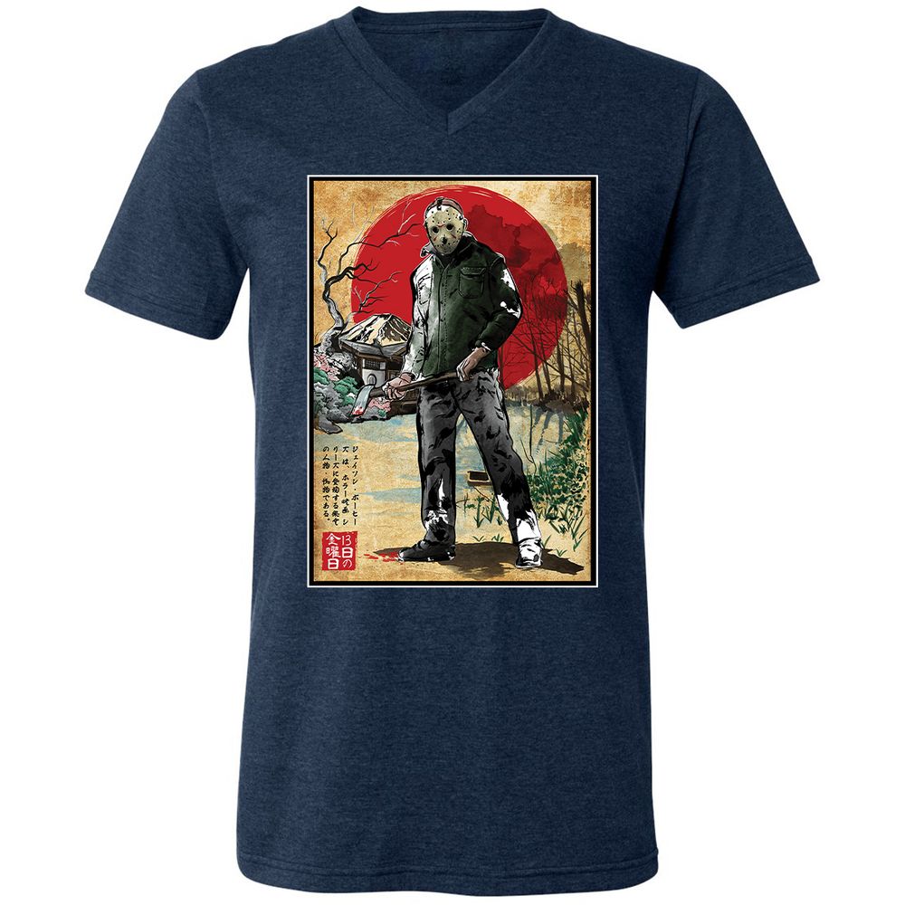 Unisex V-Neck T-Shirt - 6VH9C7LV - Heather Navy - 15