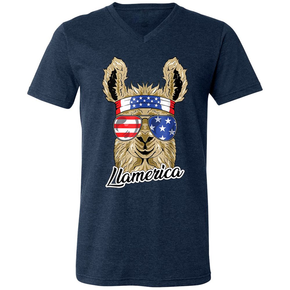 Unisex V-Neck T-Shirt - ZY4XCZ3M - Heather Navy - 15