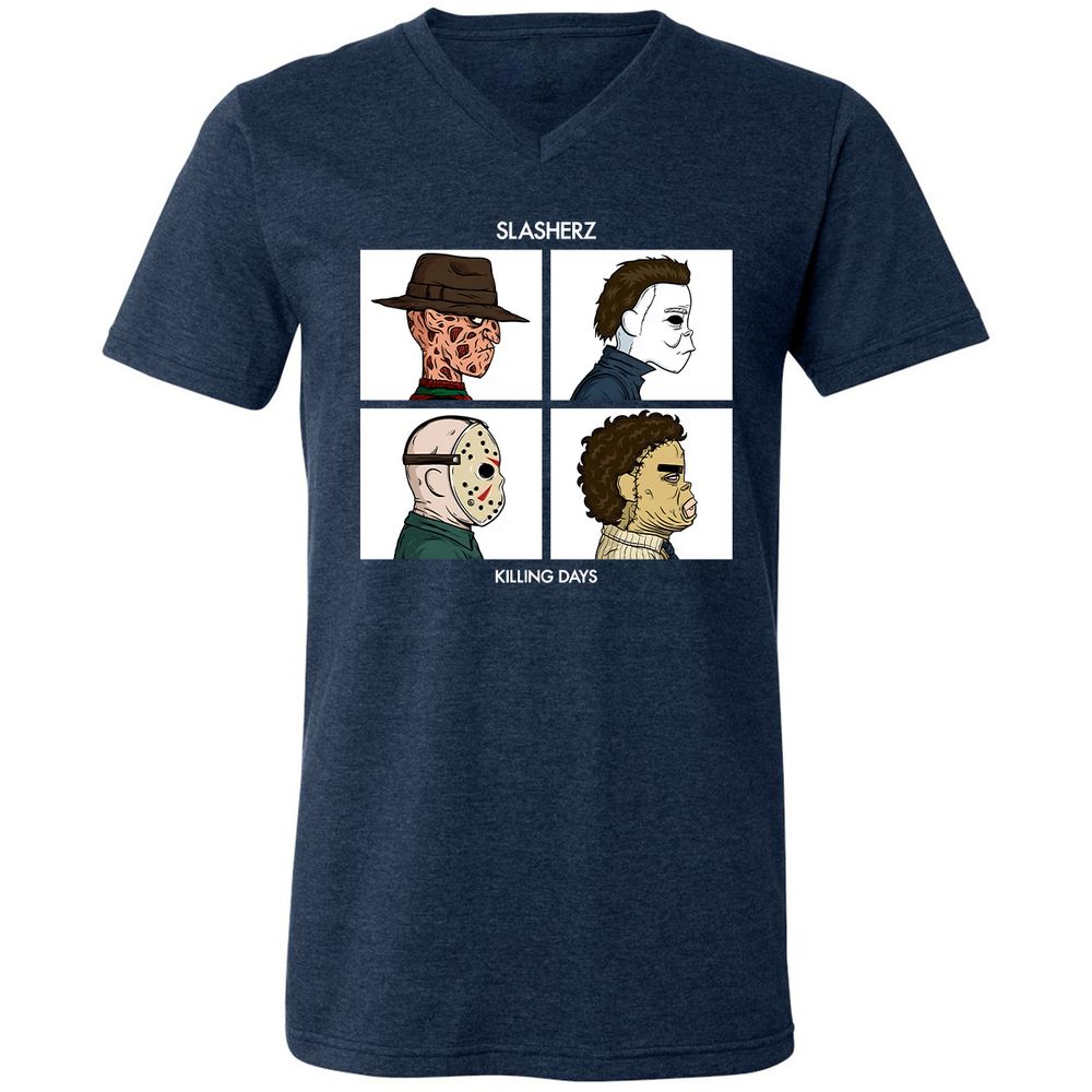 Unisex V-Neck T-Shirt - D9KU5CVK - Heather Navy - 15