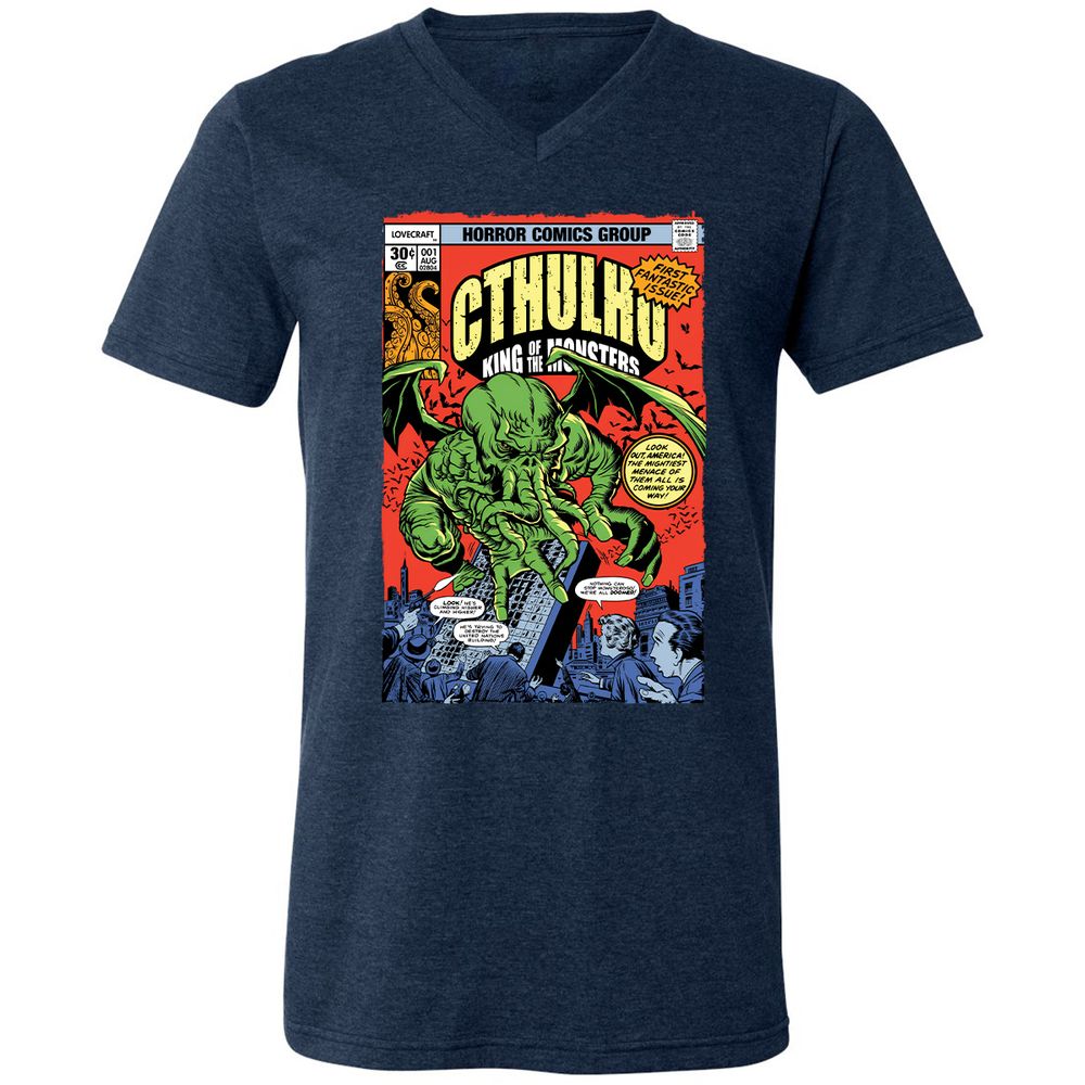 Unisex V-Neck T-Shirt - XKZ1X9TJ - Heather Navy - 15