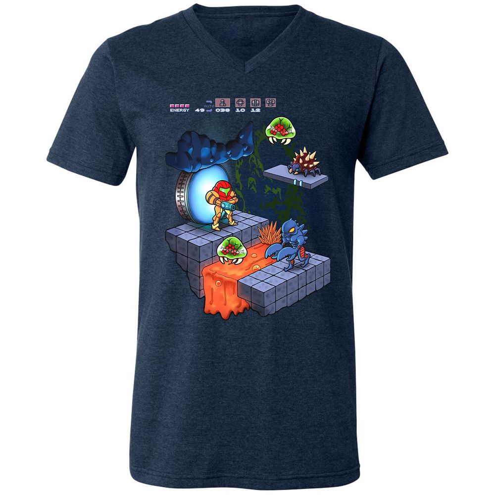 Unisex V-Neck T-Shirt - K3GPFWZM - Heather Navy - 15