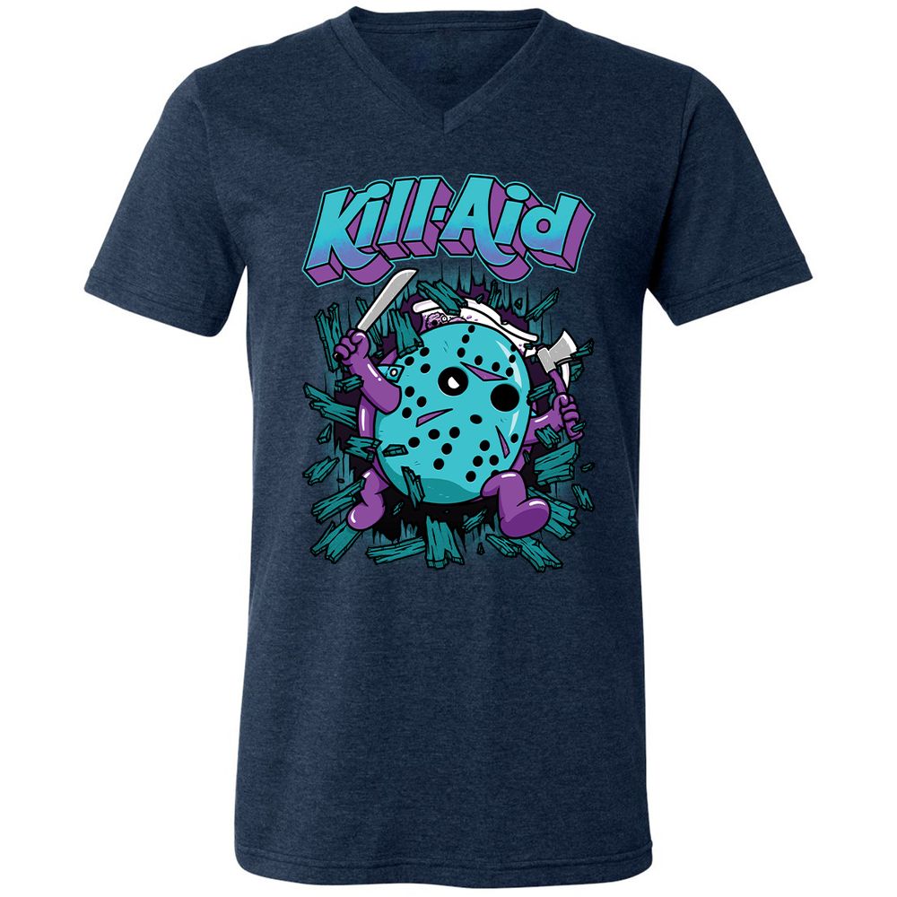 Unisex V-Neck T-Shirt - QASJDGSZ - Heather Navy - 15