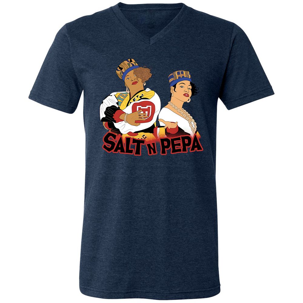 Unisex V-Neck T-Shirt - White - Heather Navy - 15