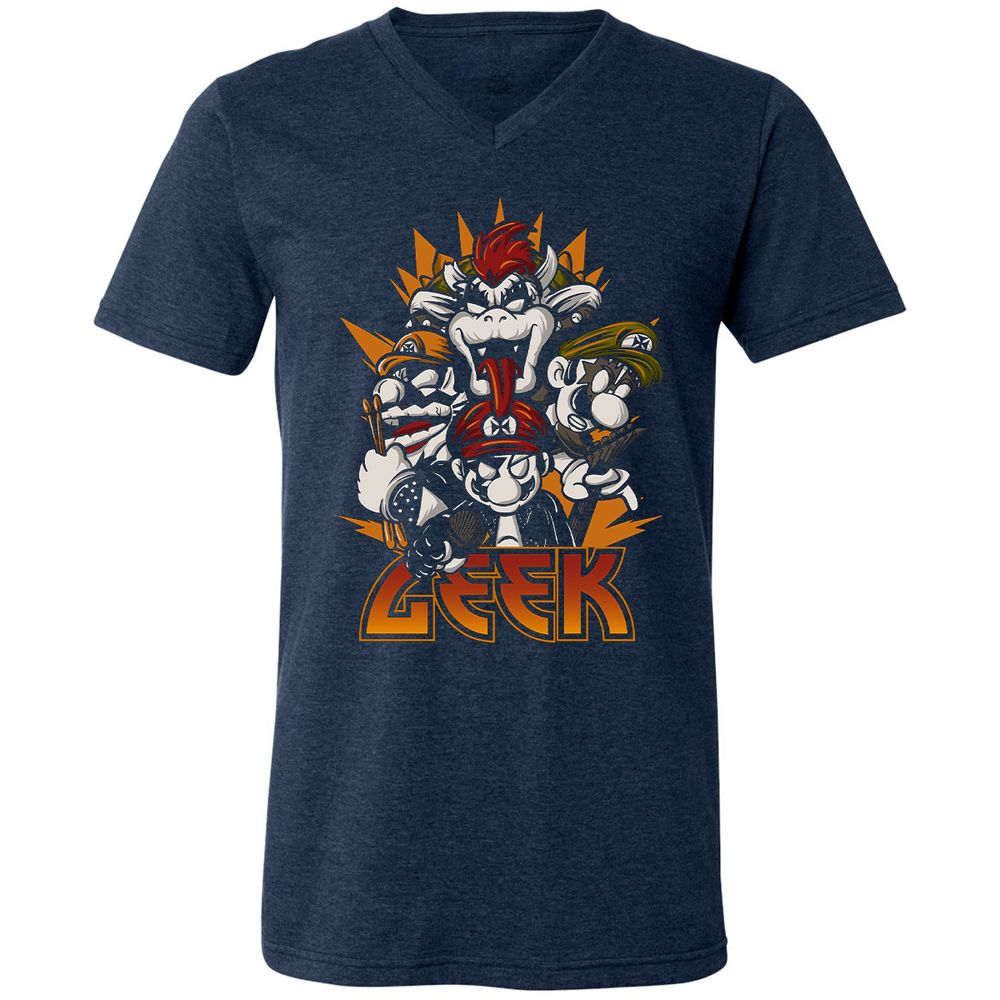 Unisex V-Neck T-Shirt - QZHASNWA - Heather Navy - 15