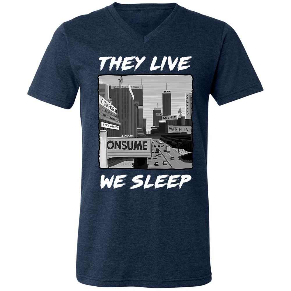 Unisex V-Neck T-Shirt - BELRJUTB - Heather Navy - 15