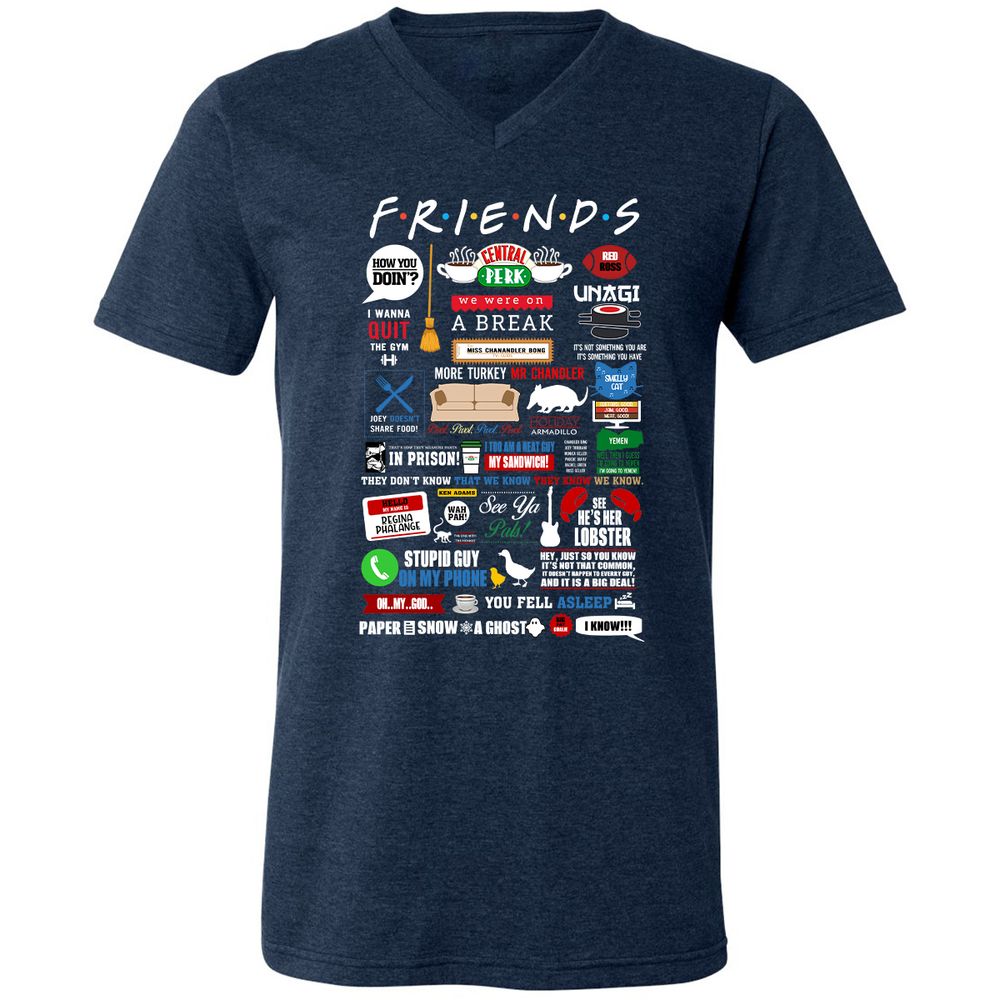Unisex V-Neck T-Shirt - W4UKF8FB - Heather Navy - 15