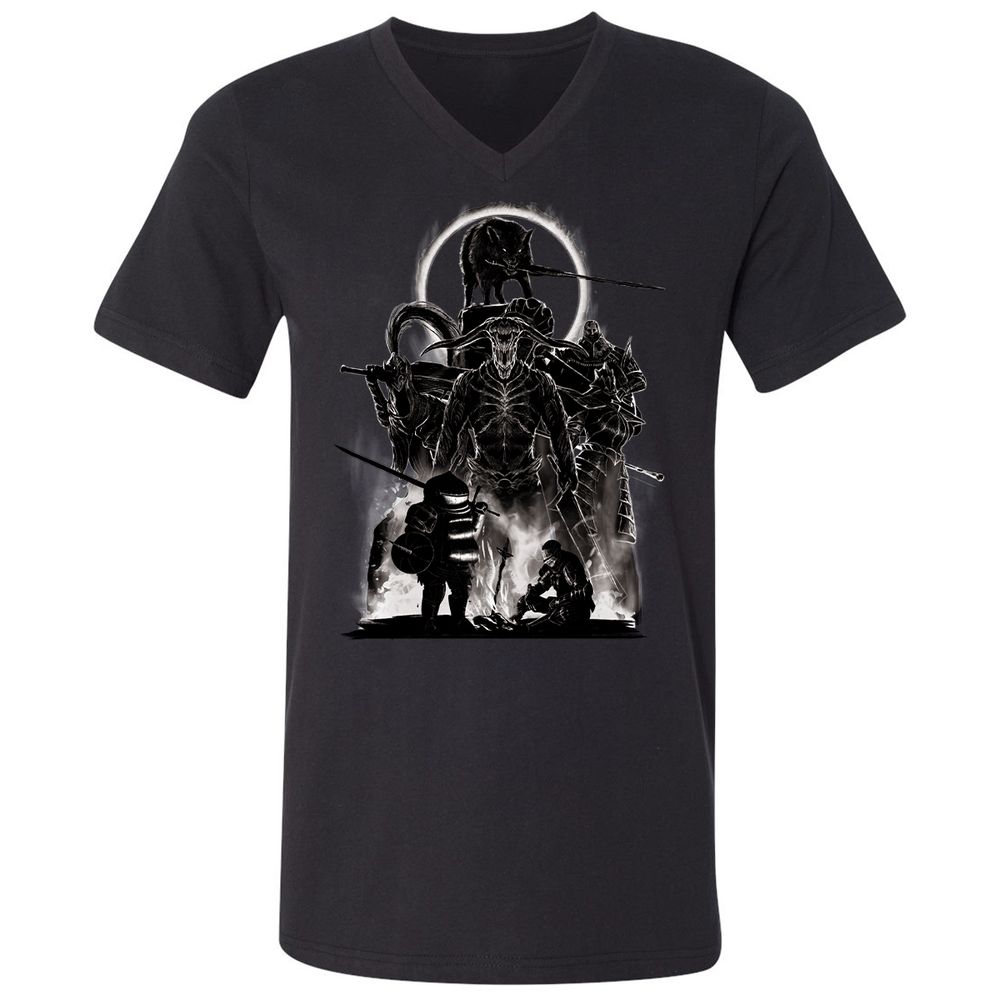 Unisex V-Neck T-Shirt - J7ELS2F8 - Black - 16