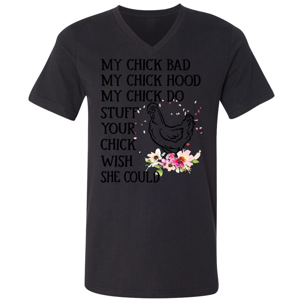 Unisex V-Neck T-Shirt - YVUX57TN - Black - 16