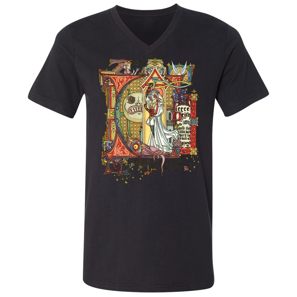 Unisex V-Neck T-Shirt - RXGYKFC4 - Black - 16