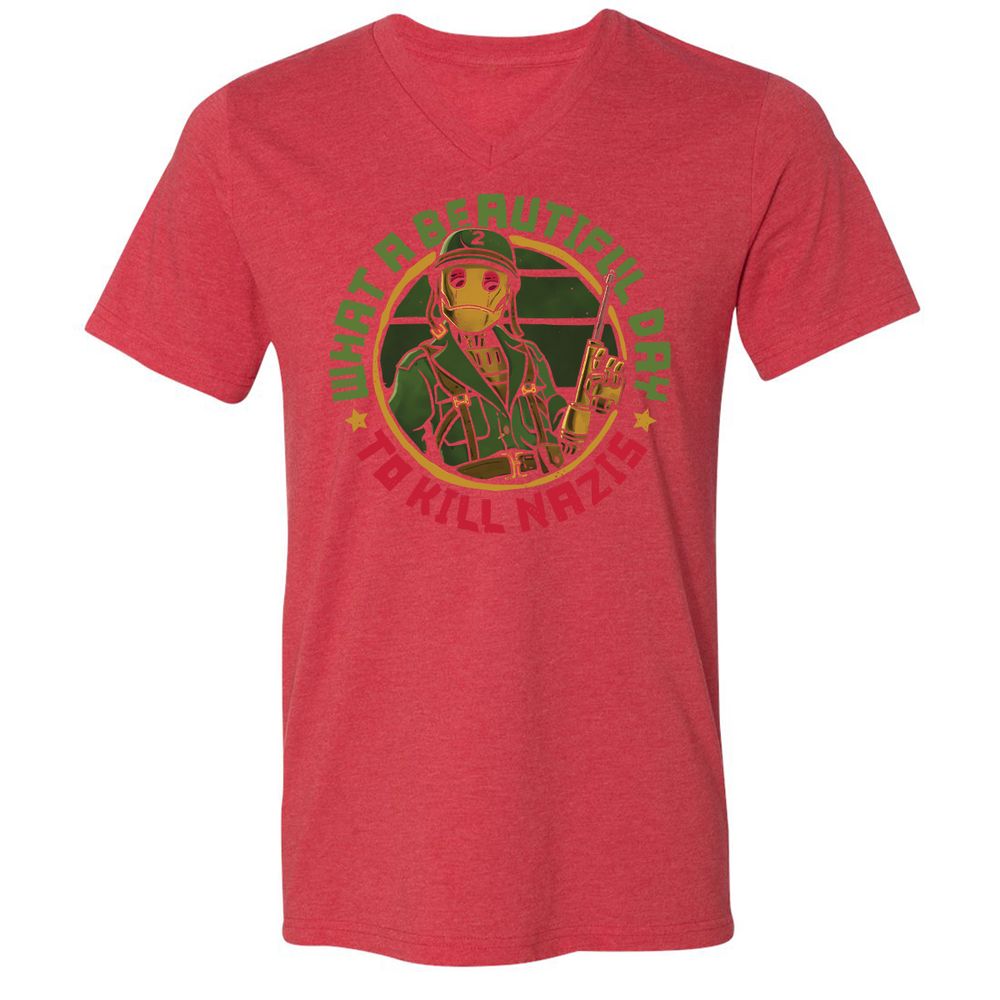 Unisex V-Neck T-Shirt - NLVTLZD2 - Heather Red - 16