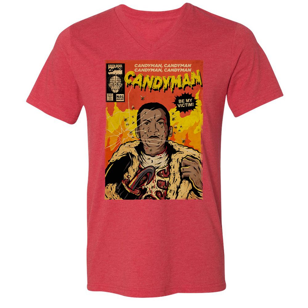 Unisex V-Neck T-Shirt - BKH4T9YG - Heather Red - 16