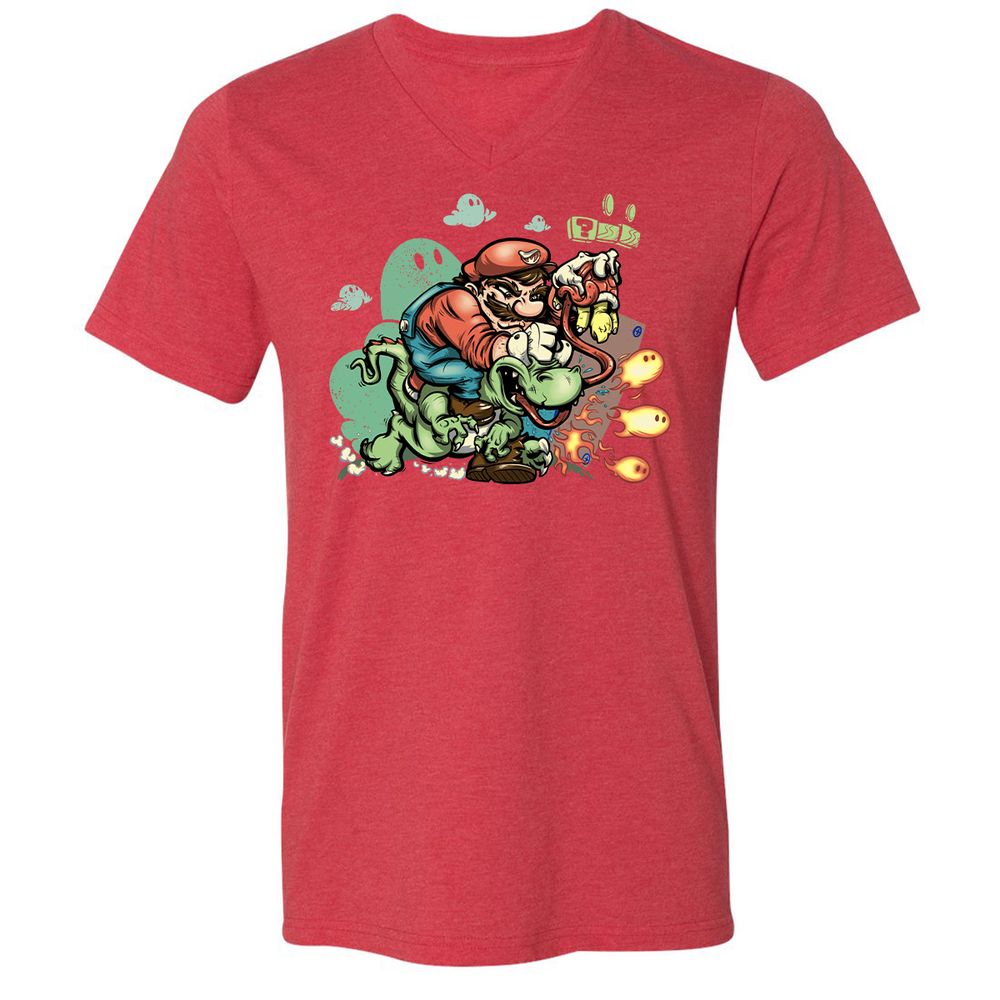 Unisex V-Neck T-Shirt - YWADZVZE - Heather Red - 16