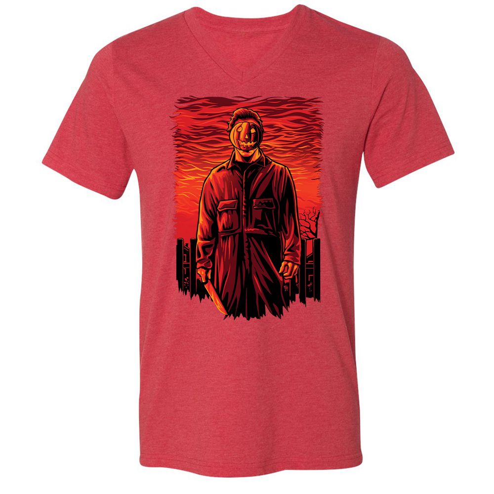 Unisex V-Neck T-Shirt - F22K7U5P - Heather Red - 16