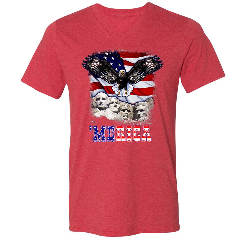 Unisex V-Neck T-Shirt - Q77MXCMQ - Heather Red - 16