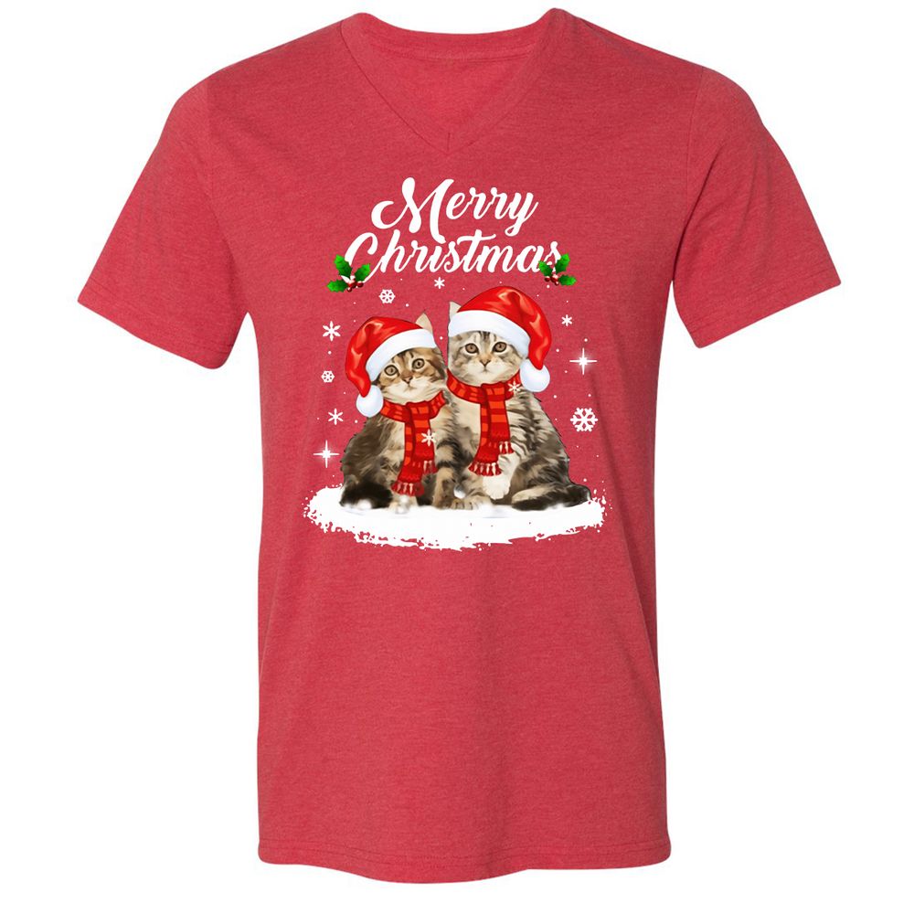 Unisex V-Neck T-Shirt - 7KWZGAJS - Heather Red - 16