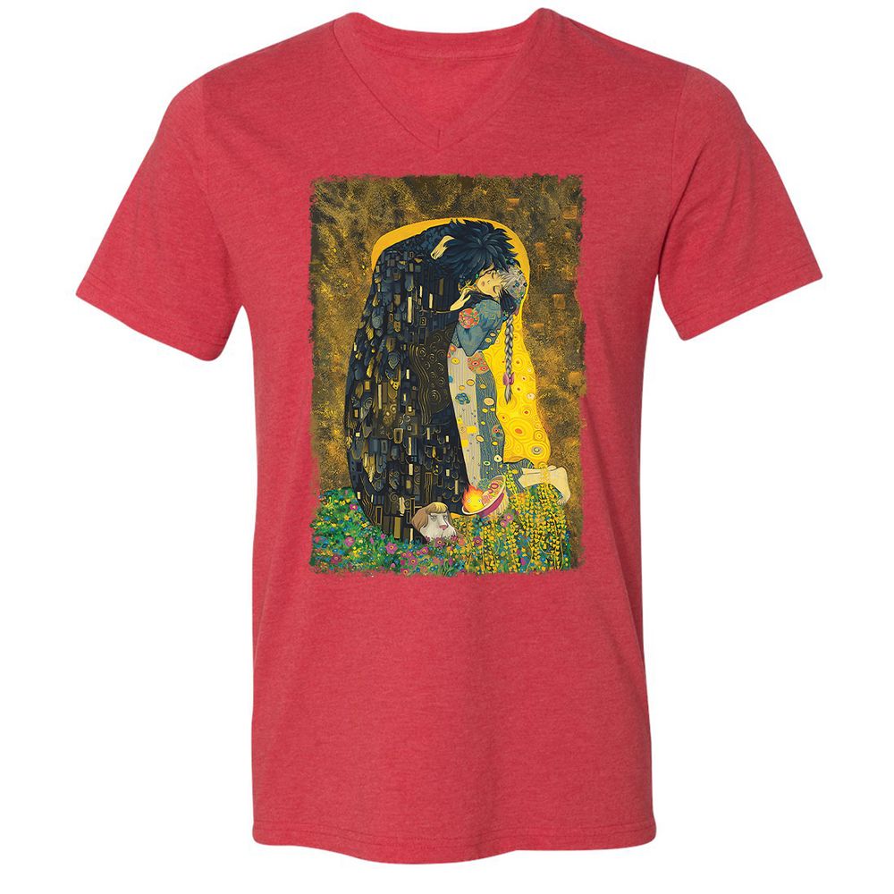 Unisex V-Neck T-Shirt - GDFURXM7 - Heather Red - 16