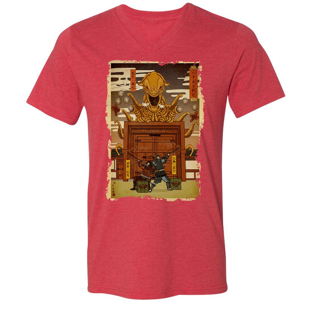 Unisex V-Neck T-Shirt - MREQH3NN - Heather Red - 16