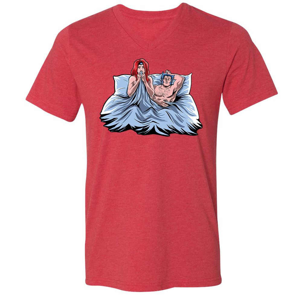 Unisex V-Neck T-Shirt - C2SWH7GX - Heather Red - 16