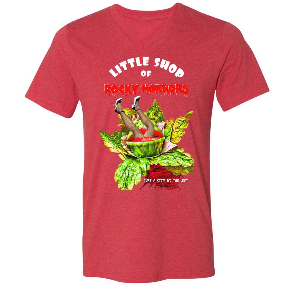 Unisex V-Neck T-Shirt - Black - Heather Red - 16