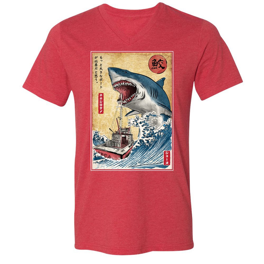 Unisex V-Neck T-Shirt - YBQALJT3 - Heather Red - 16