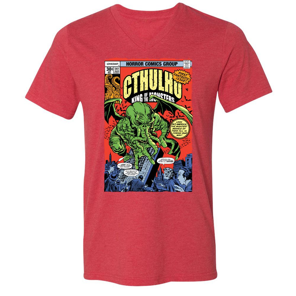 Unisex V-Neck T-Shirt - XKZ1X9TJ - Heather Red - 16