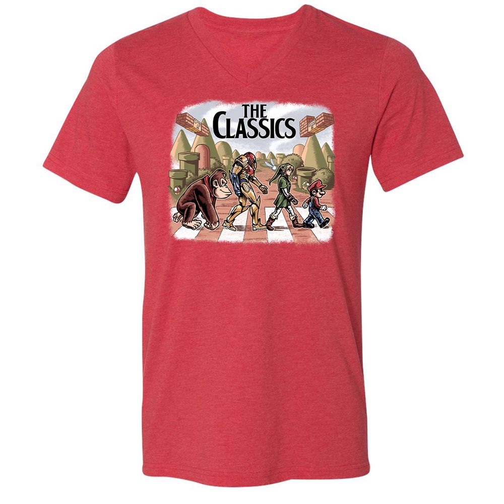 Unisex V-Neck T-Shirt - S9NRU7DJ - Heather Red - 16