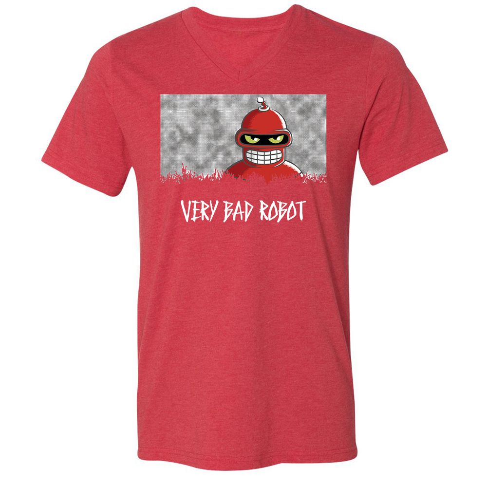 Unisex V-Neck T-Shirt - Black - Heather Red - 16